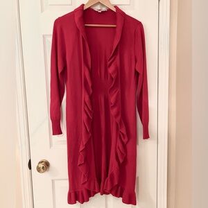 Jacques Vert Red Long Open-Front Draped Cardigan Wool Blend Size M